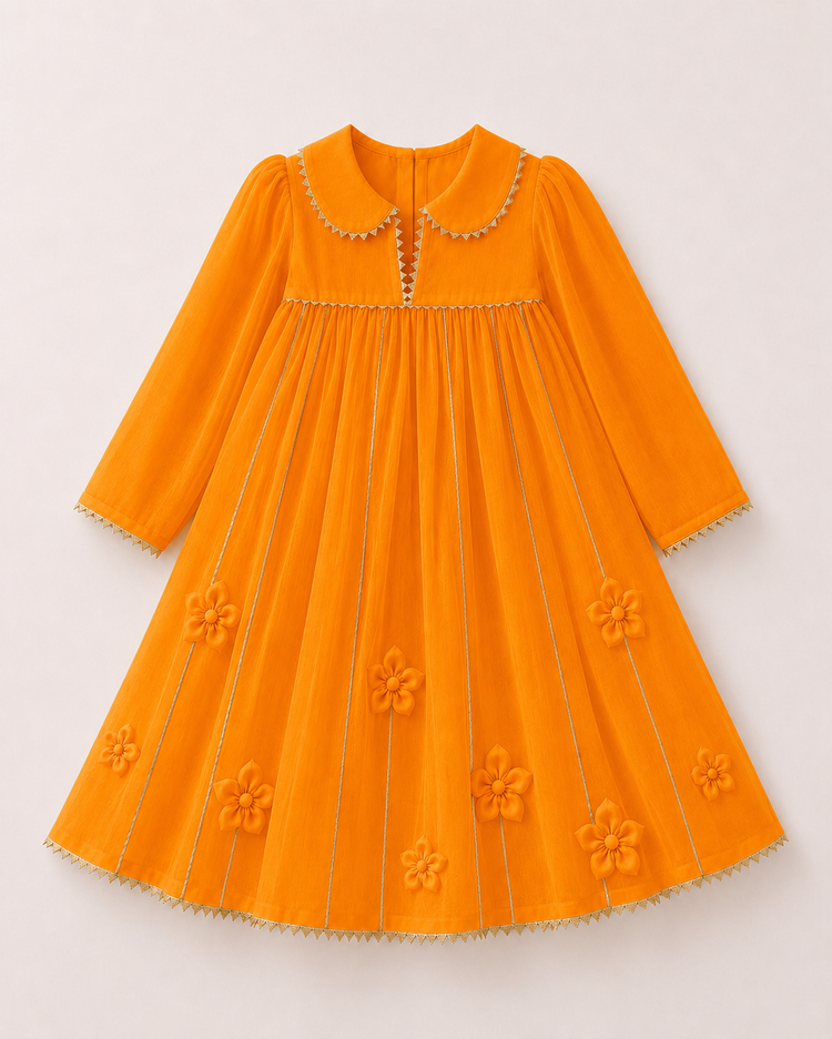 Indian Orange Anarkali Set - Anaario - Image 4