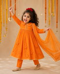 Anaario Orange Anarkali Set, anarkali set for kids