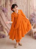 Anaario Orange Anarkali Set, anarkali set for kids