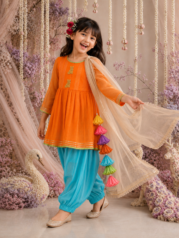 Indian Orange Bunny Patiala Salwar Set - Anaario - Image 11