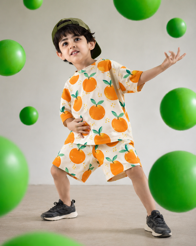 Boy wearing Anaario Orange Crush Co-ord Set