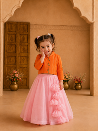 Indian Orange Flamingo Jacket-Lehenga Set - Anaario - Image 1