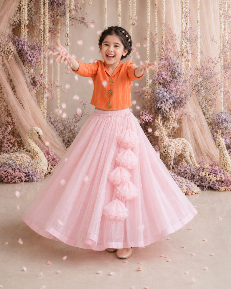 Indian Orange Flamingo Jacket-Lehenga Set - Anaario - Image 8