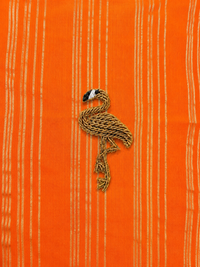 Anaario Orange Flamingo Jacket-Lehenga Set, close-up of hand-embroidered flamingo motif