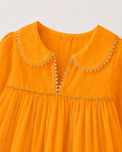 Anaario Orange Floral Anarkali Set, close up of peter-pan collar with ivory rickrack trim