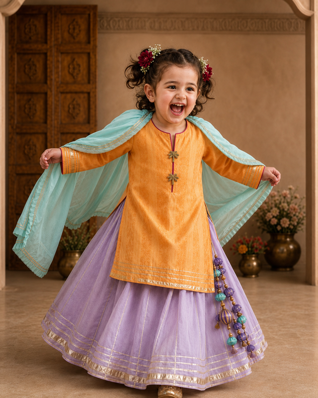 Indian Orange Palm Lehenga Set - Anaario - Image 1