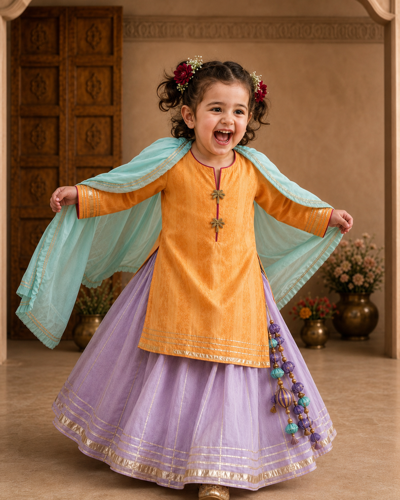 Indian Orange Palm Lehenga Set - Anaario - Image 1