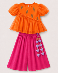 Indian Orange Parrot Peplum Palazzo Set - Anaario - Image 3
