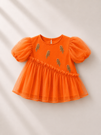 Orange Parrot Peplum Palazzo Set - top, flatlay