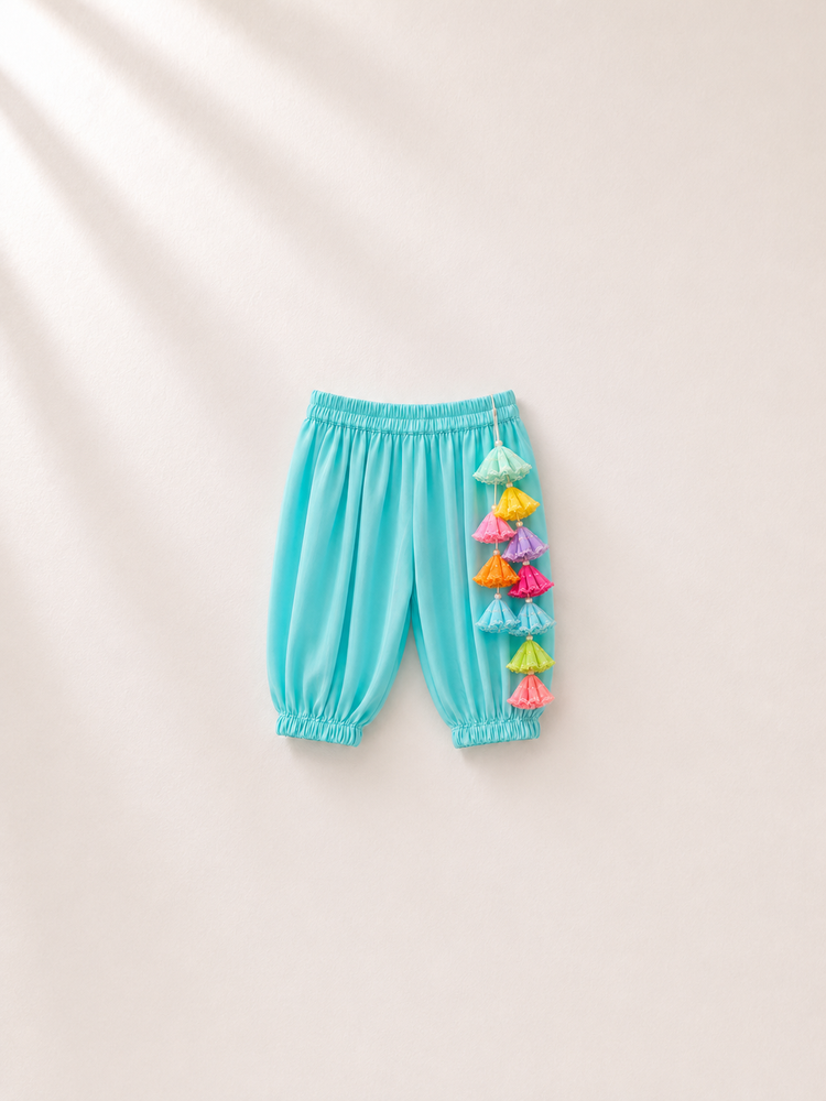 Anaario Orange Pintuck Patiala Salwar Set, sky blue salwar pants flat lay