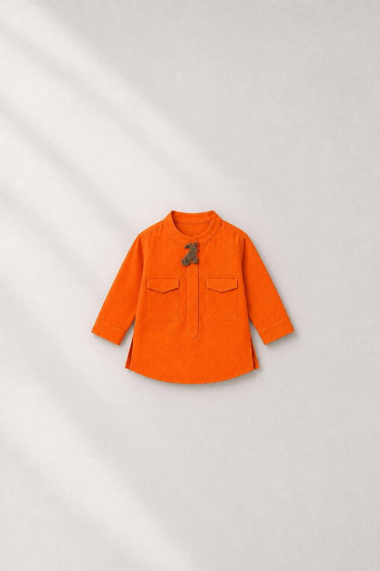 Baby wearing Anaario Orange Rabbit-Motif Baby Kurta Set, orange kurta with rabbit motif, newborn to 24 months