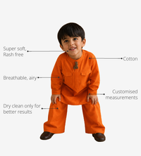 Anaario Orange Rabbit-Motif Boys' Kurta Set key features