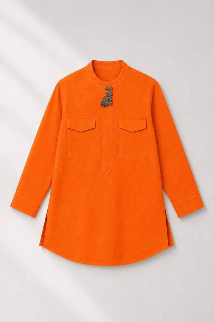 Orange Rabbit-Motif Kurta Set - kurta flat lay
