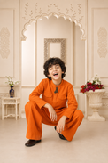 Orange Rabbit-Motif Kurta Set - boy under arch
