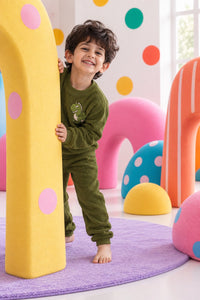 Olive Green Dino Fleece Set on child by Anaario – winter fleecewear