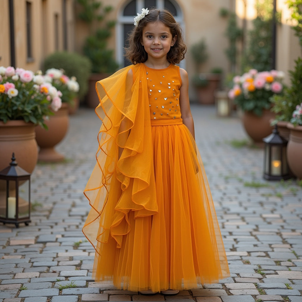 Orange Barfi Lehenga Set