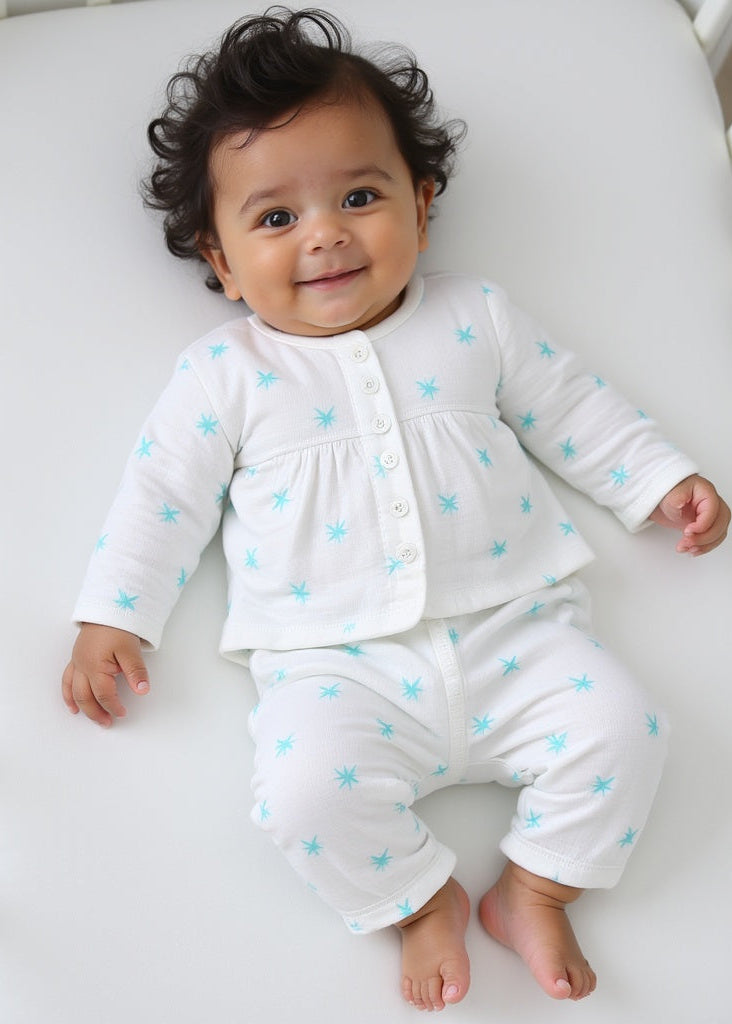 Blue palm leaves Set