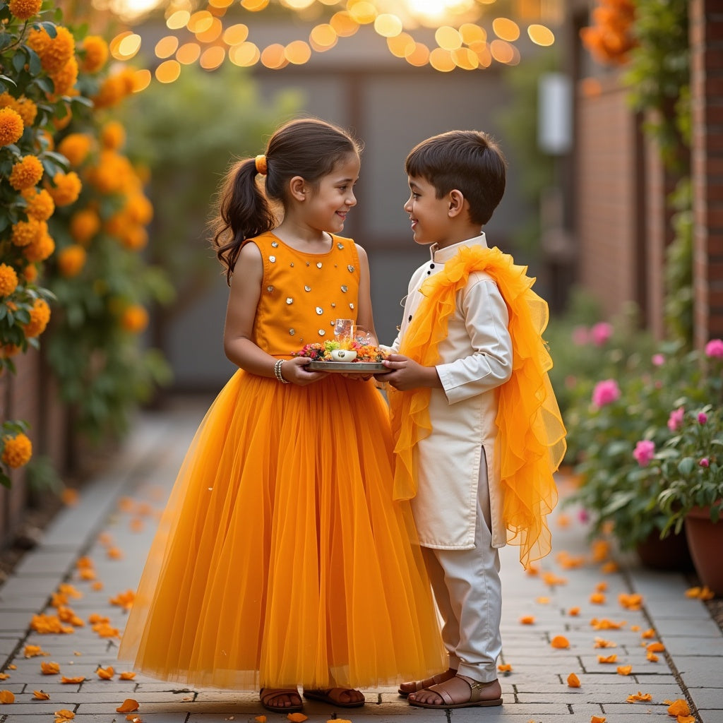 Orange Barfi Lehenga Set