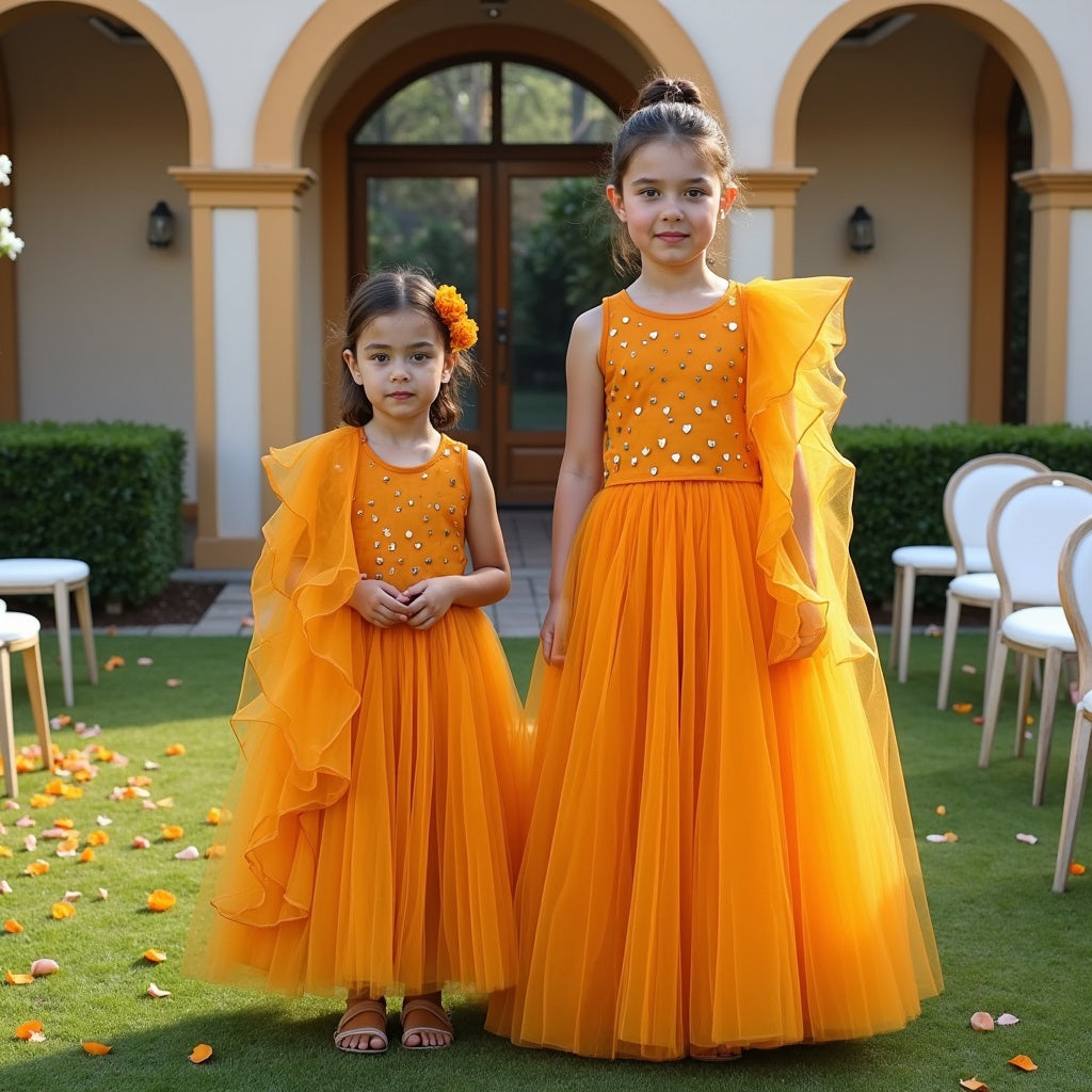 Orange Barfi Lehenga Set