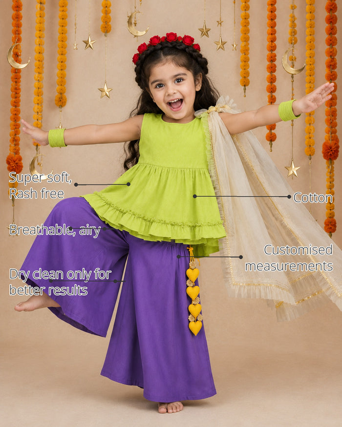 Lime Purple Girls' Palazzo Set features