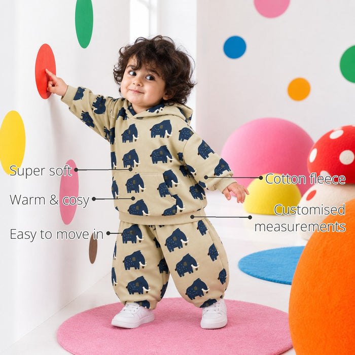 Beige Mammoth Hooded Boys' Barrel Pant Set features