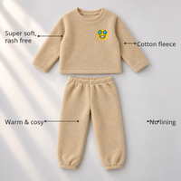 Beige Smiley Fleece Set feature highlights by Anaario – super soft, warm cotton fleece, no lining