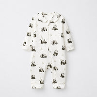 Panda & Bamboo bamboo cotton baby sleepsuit — full-sleeve two-way zip romper onesie, front