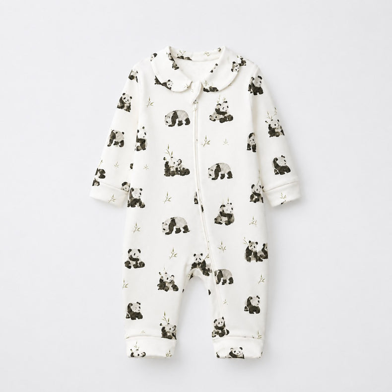 Panda & Bamboo bamboo cotton baby sleepsuit — full-sleeve two-way zip romper onesie, front