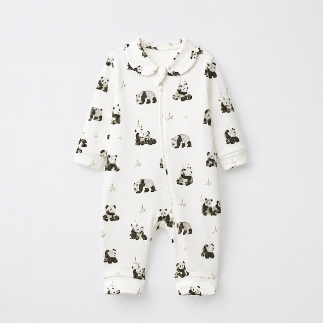 Panda & Bamboo bamboo cotton baby sleepsuit — full-sleeve two-way zip romper onesie, front