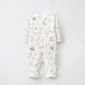 Panda Leaves bamboo cotton baby sleepsuit — full-sleeve two-way zip romper onesie, front