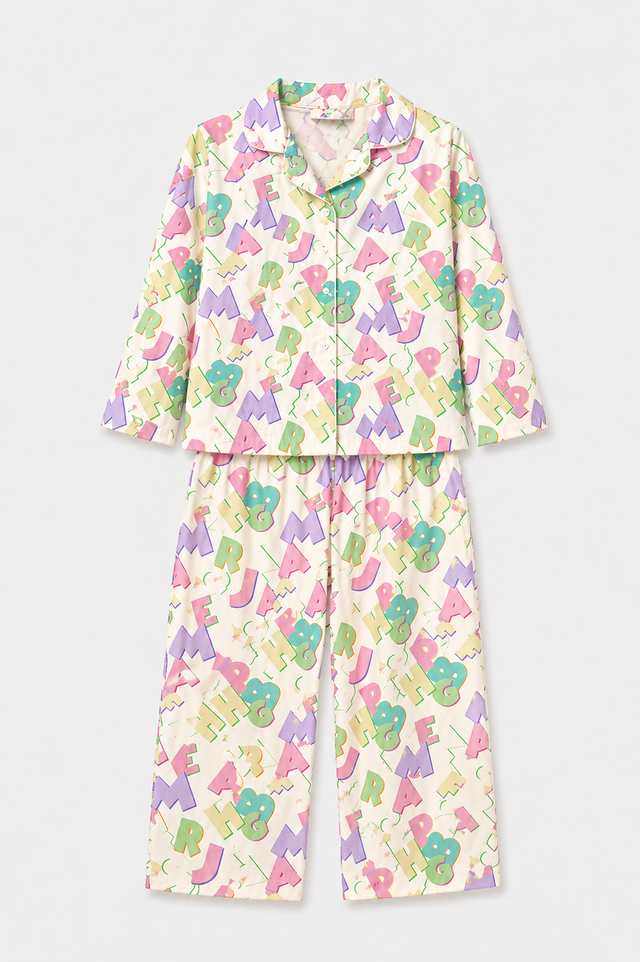 Girl wearing Anaario Pastel Alphabets Night Suit