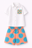 Boy wearing Anaario Peach Pop Pocket Shirt Set