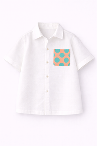 Boy wearing Anaario Peach Pop Pocket Shirt Set