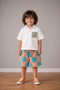 Boy wearing Anaario Peach Pop Pocket Shirt Set