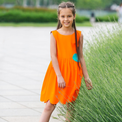 Girl wearing Anaario Playful Peekaboo Dress, Aqua Magic Print