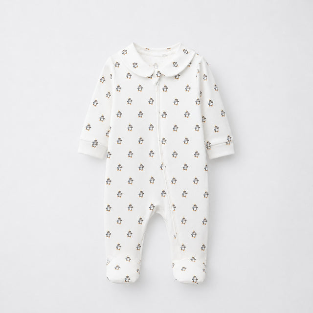 Penguin bamboo cotton baby sleepsuit — two-way zip romper onesie