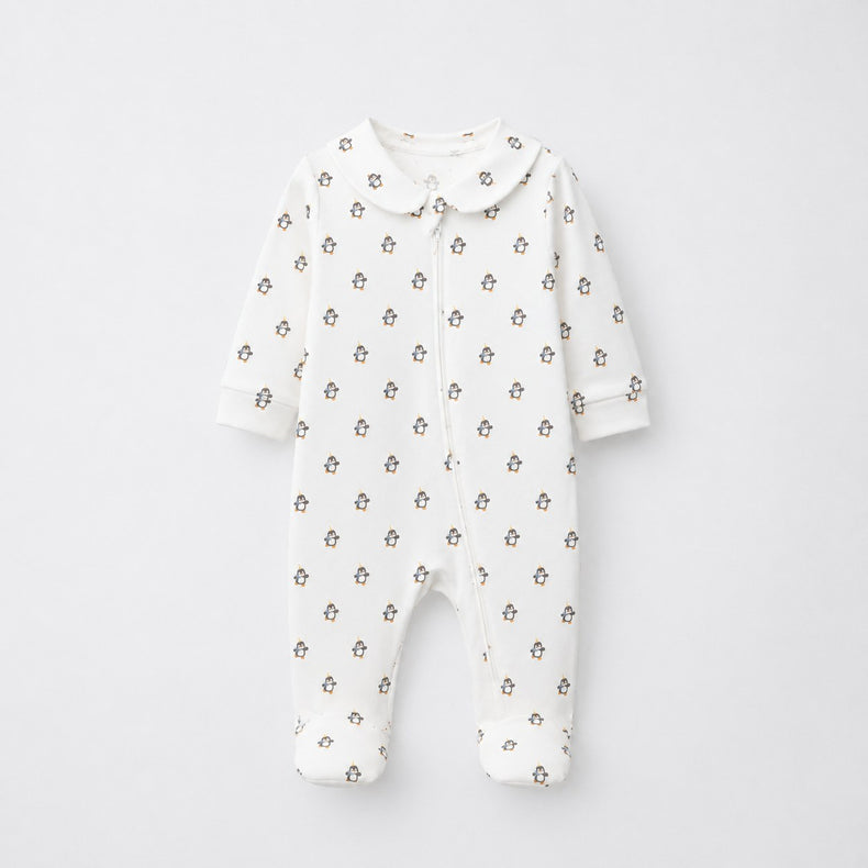Penguin bamboo cotton baby sleepsuit — two-way zip romper onesie