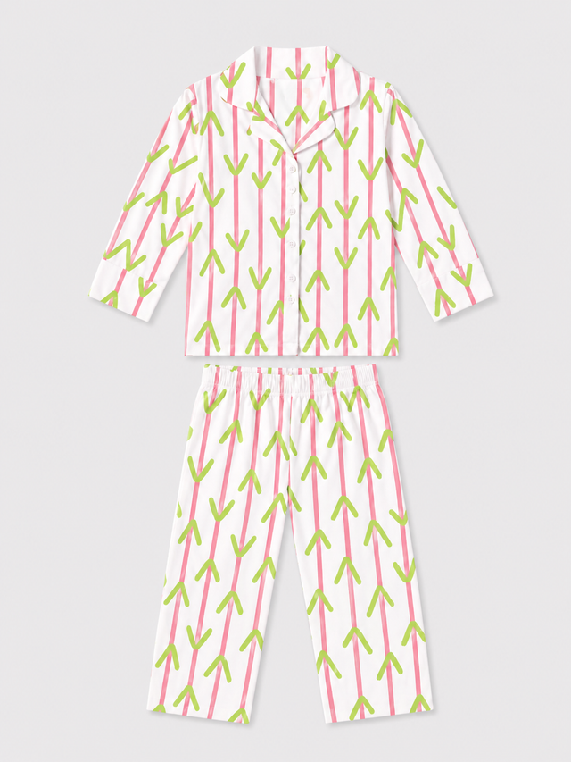 Girl wearing Anaario Pink and Green Leaves Night Suit