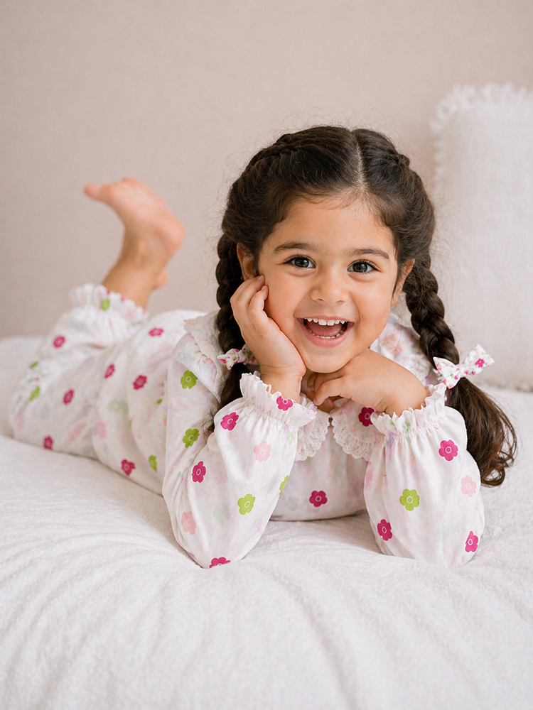 Girl wearing Anaario Pink Blossom Night Suit