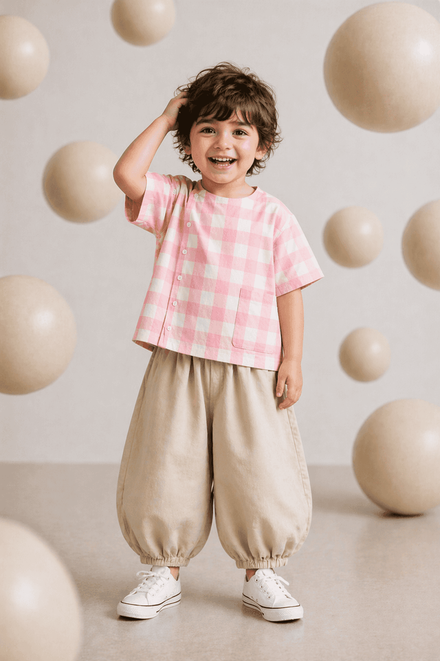 Boy wearing Anaario Pink Check Pocket Co-ord Set
