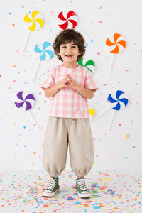Boy wearing Anaario Pink Check Pocket Co-ord Set