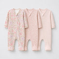 Pink Floral bamboo baby sleepsuit combo — coordinating full-sleeve two-way zip romper onesies