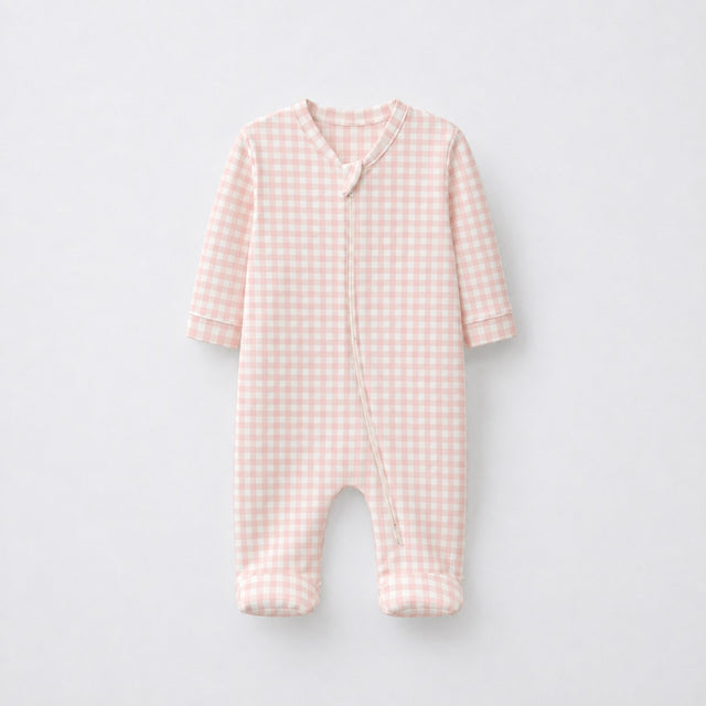 Pink Floral bamboo cotton baby sleepsuit — two-way zip romper onesie