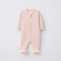 Pink Floral bamboo cotton baby sleepsuit — footed zip-front sleepsuit, onesie romper