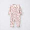 Pink Floral bamboo cotton baby sleepsuit — zip romper onesie detail