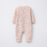 Pink Floral bamboo cotton baby sleepsuit — full-sleeve baby sleepsuit, zip onesie
