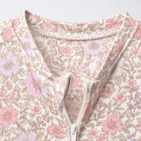 Pink Floral bamboo cotton baby sleepsuit — two-way zip romper onesie