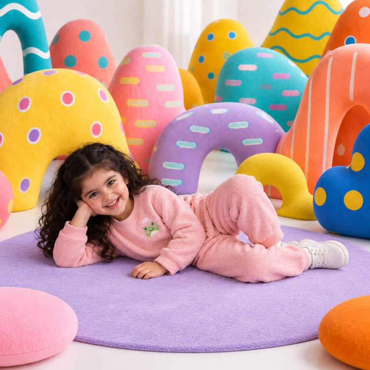Pink Frog Fleece Set on child by Anaario – winter fleecewear