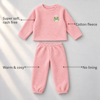 Pink Frog Fleece Set feature highlights by Anaario – super soft, warm cotton fleece, no lining