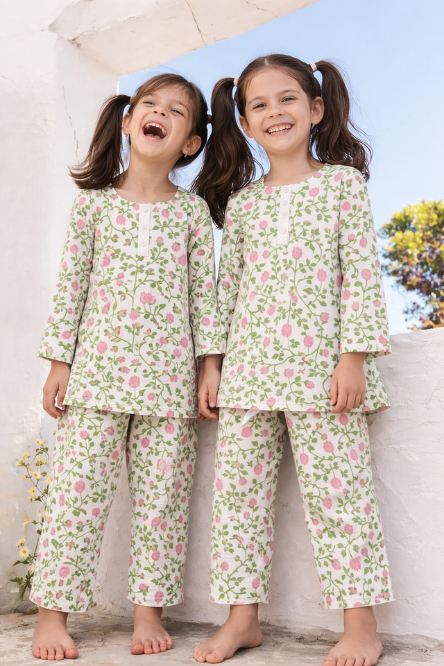 Girl wearing Anaario Pink Lotus Cotton Co-ord Set